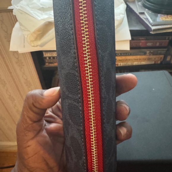 NWT Coach Pencil Case in Signature Canvas & Leather Gold/Denim/Bold Red CZ206 - Picture 2 of 4